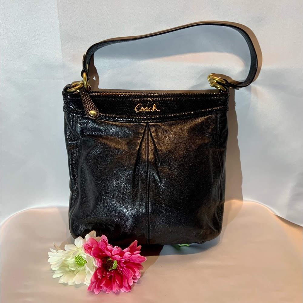 Classic Black Leather Coach Shoulder Bag